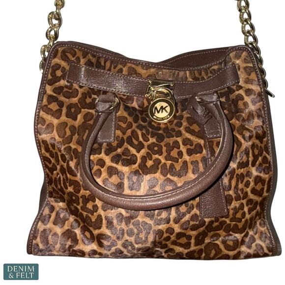 Michael Kors Leopard Hamilton Satchel Tote Bag/Purse Brown Gold Hardware~ RARE!! - Picture 3 of 16